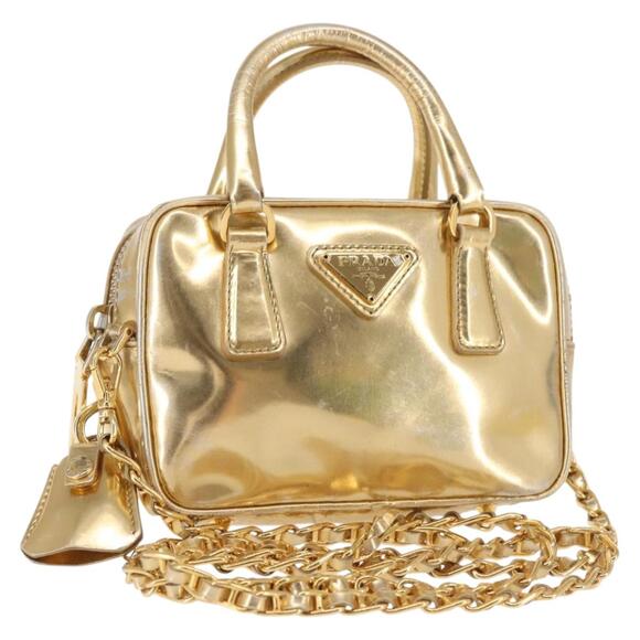 PRADA Hand Bag Leather Gold - Picture 1 of 13